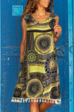 Fashion Casual Print Tassel O Neck A Line Dresses