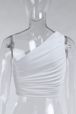 Fashion Street Solid Fold One-shoulder sleeveless Tops