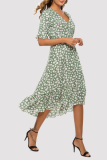 Fashion Elegant Floral Frenulum Flounce Slit V Neck A Line Dresses