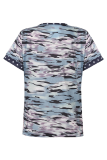 Casual Street Camouflage Print Hollowed Out Split Joint V Neck T-Shirts