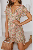 Fashion Street Print Split Joint V Neck Irregular Dresses