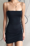 Casual Solid Split Joint Spaghetti Strap A Line Dresses