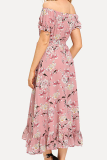 Elegant Floral Frenulum Flounce Off the Shoulder A Line Dresses