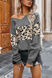 Fashion Street Leopard Split Joint V Neck Tops
