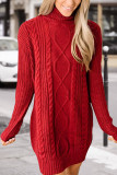 Fashion Casual Solid Split Joint Turtleneck Long Sleeve Dress Dresses