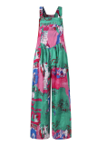 Casual Print Split Joint Pocket Square Collar Straight Jumpsuits