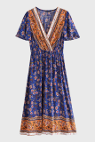 Fashion Elegant Floral Split Joint V Neck Dresses