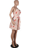 Fashion Sexy Print Backless Flounce V Neck Sling Dresses