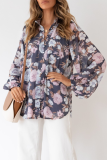 Elegant Floral Buckle V Neck Tops