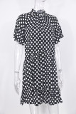 Fashion Casual Dot Split Joint O Neck A Line Dresses