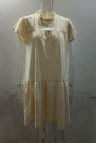 Fashion Casual Solid Split Joint O Neck Dresses