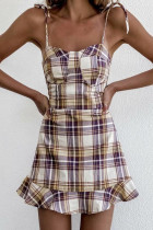 Fashion Street Plaid Frenulum Spaghetti Strap A Line Dresses