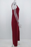 Fashion Street Solid Split Joint V Neck Loose Jumpsuits