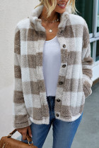 Fashion Street Adult Polyester Plaid Split Joint Buttons Mandarin Collar Outerwear