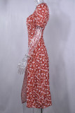 Fashion Street Print Slit Square Collar A Line Dresses