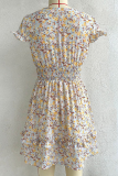 Casual Elegant Floral Flounce Strap Design V Neck Dresses