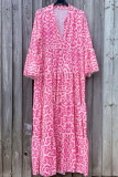 Fashion Casual Print Split Joint V Neck Princess Dresses