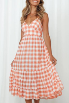 Casual Plaid Patchwork Frenulum Backless Flounce A Line Dresses
