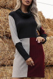 Fashion Street Solid Split Joint Turtleneck A Line Dresses