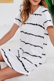 Fashion Casual Striped Split Joint O Neck A Line Dresses
