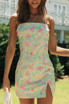Sweet Print Slit Strapless Wrapped Skirt Dresses
