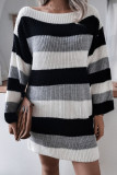 Fashion Casual Striped Split Joint O Neck A Line Dresses