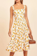 Elegant Print Split Joint Flounce Square Collar A Line Dresses