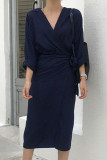 Fashion Street Solid Bandage Split Joint V Neck Irregular Dress Dresses