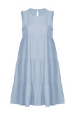 Fashion Casual Solid Split Joint O Neck Princess Dresses