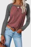 Casual Patchwork Contrast O Neck Tops