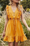 Fashion Bohemian Solid Split Joint V Neck A Line Dresses
