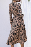 Elegant Animal Print Frenulum V Neck A Line Dresses