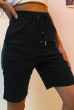 Casual Solid Draw String Pocket Capris Straight Solid Color Bottoms