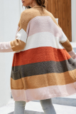 Casual Striped Split Joint Pocket V Neck Tops Sweater