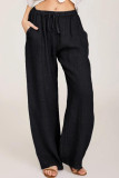 Fashion Casual Solid Pocket Loose High Waist Wide Leg Bottoms