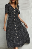 Fashion Elegant Dot Polka Dot Buckle V Neck A Line Dresses