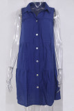 Fashion Casual Solid Split Joint Turndown Collar A Line Dresses