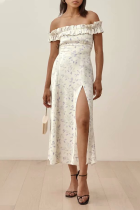 Elegant Floral Slit Stringy Selvedge Off the Shoulder Dresses