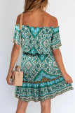 Fashion Elegant Print Split Joint Off the Shoulder A Line Dresses