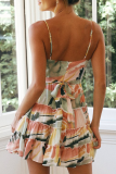 Elegant Print Flounce With Bow V Neck A Line Dresses