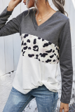 Casual Leopard Split Joint V Neck Tops