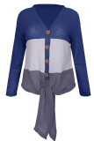 Fashion Casual Solid Split Joint V Neck T-Shirts