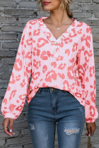 Fashion Sweet Leopard Split Joint V Neck T-Shirts