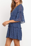 Fashion Street Print Split Joint V Neck A Line Dresses