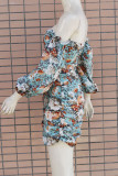 Fashion Sexy Print Frenulum Off the Shoulder Wrapped Skirt Dresses