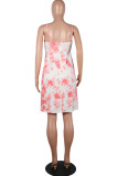 Fashion Sweet Print Hollowed Out V Neck A Line Dresses