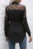 Elegant Patchwork Buckle With Belt O Neck Tops