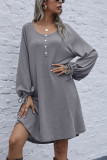 Fashion Casual Solid O Neck Long Sleeve Dress Dresses