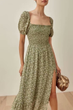 Elegant Floral High Opening Fold Square Collar Dresses