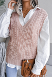 Casual Solid Hollowed Out V Neck Tops Sweater